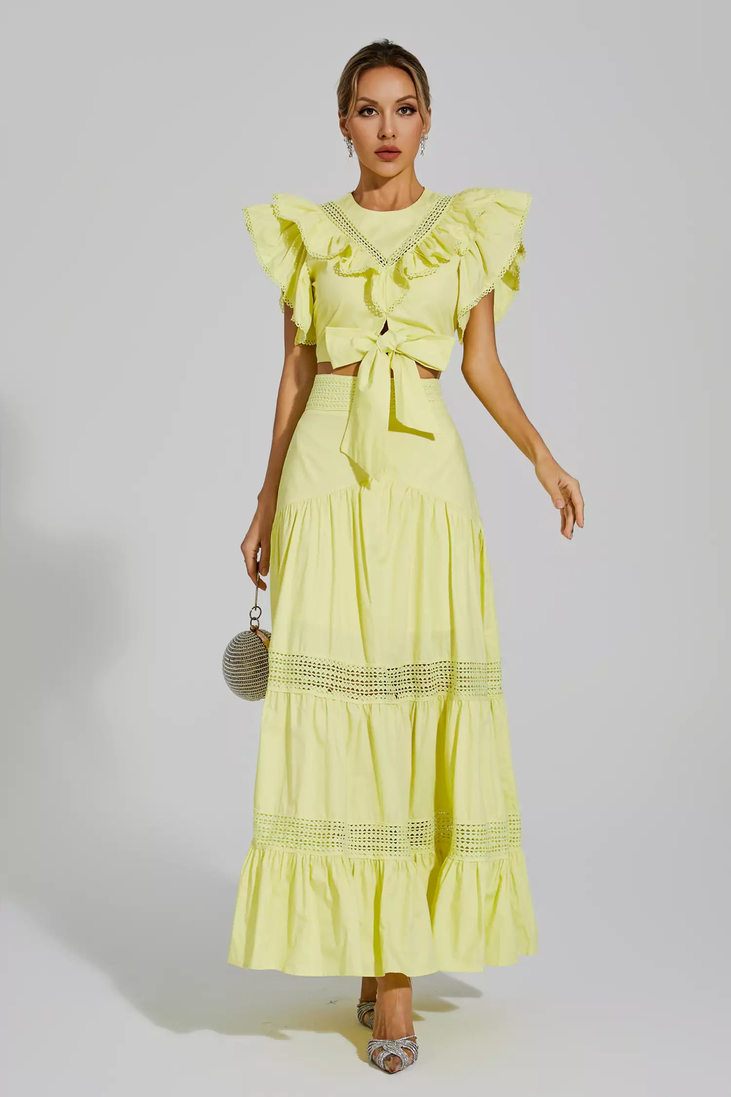 Zoie Yellow Ruffled Sleeveless Set