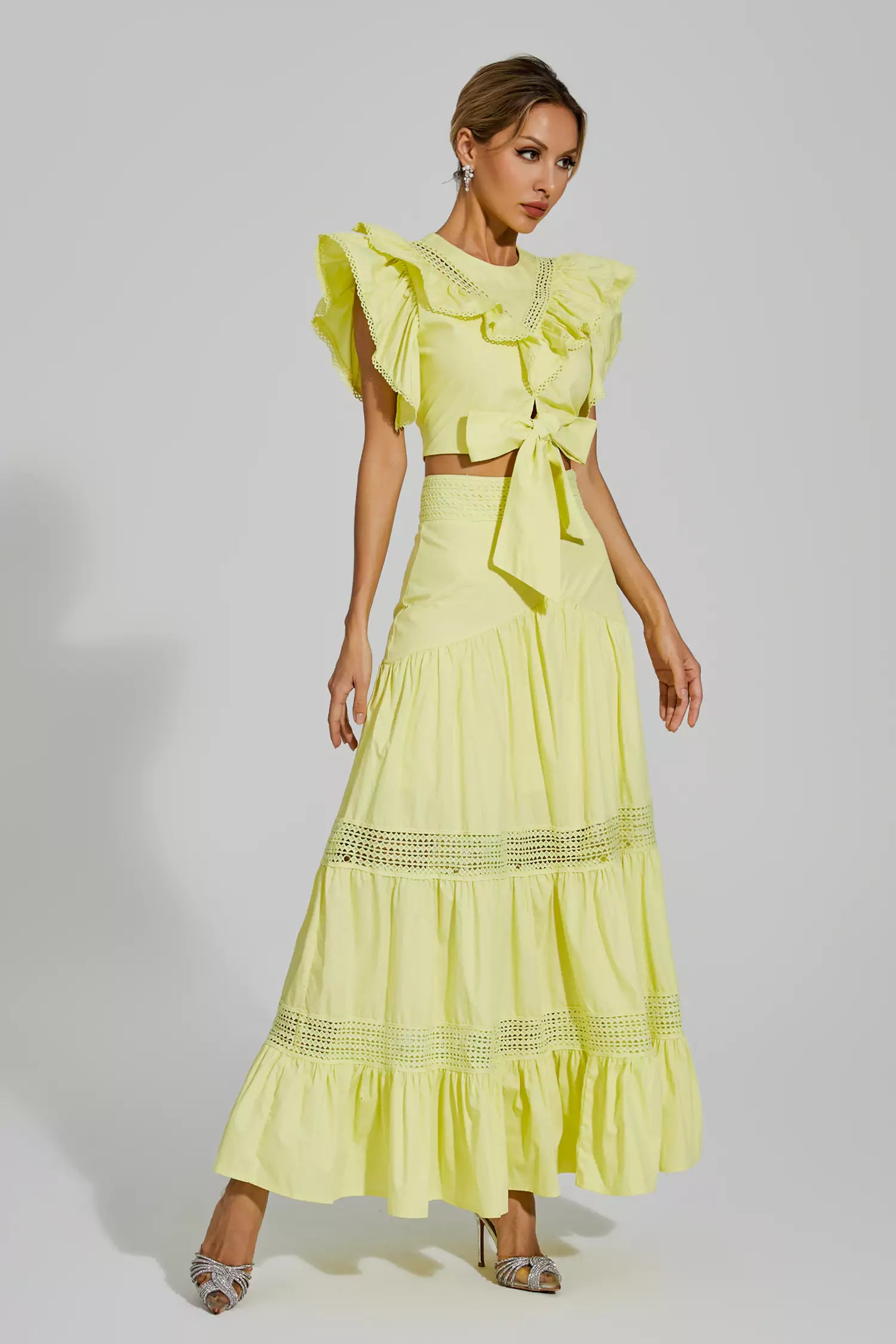 Zoie Yellow Ruffled Sleeveless Set