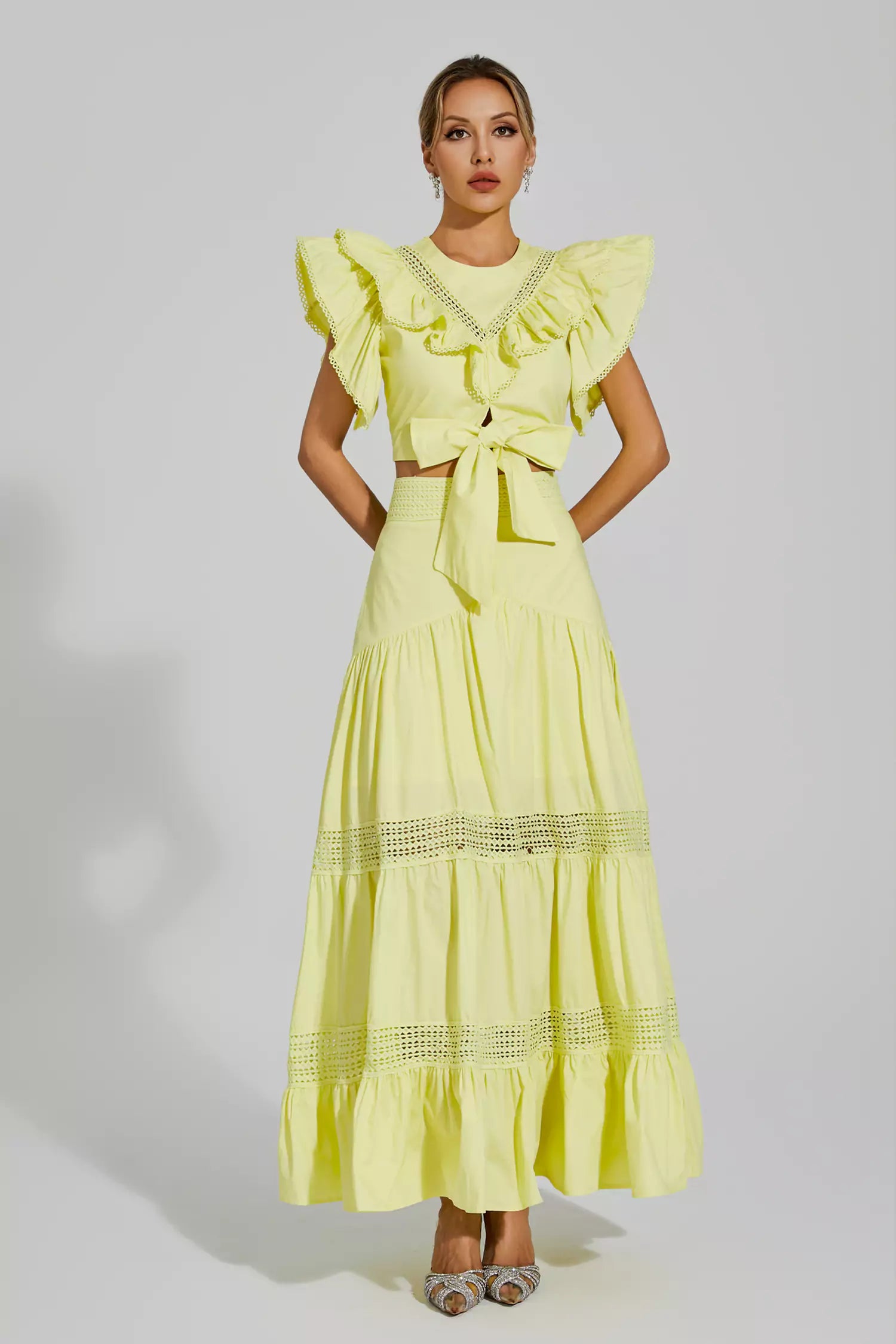 Zoie Yellow Ruffled Sleeveless Set