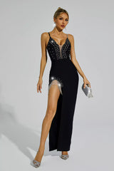 Zona Black Diamond Slit Bandage Dress