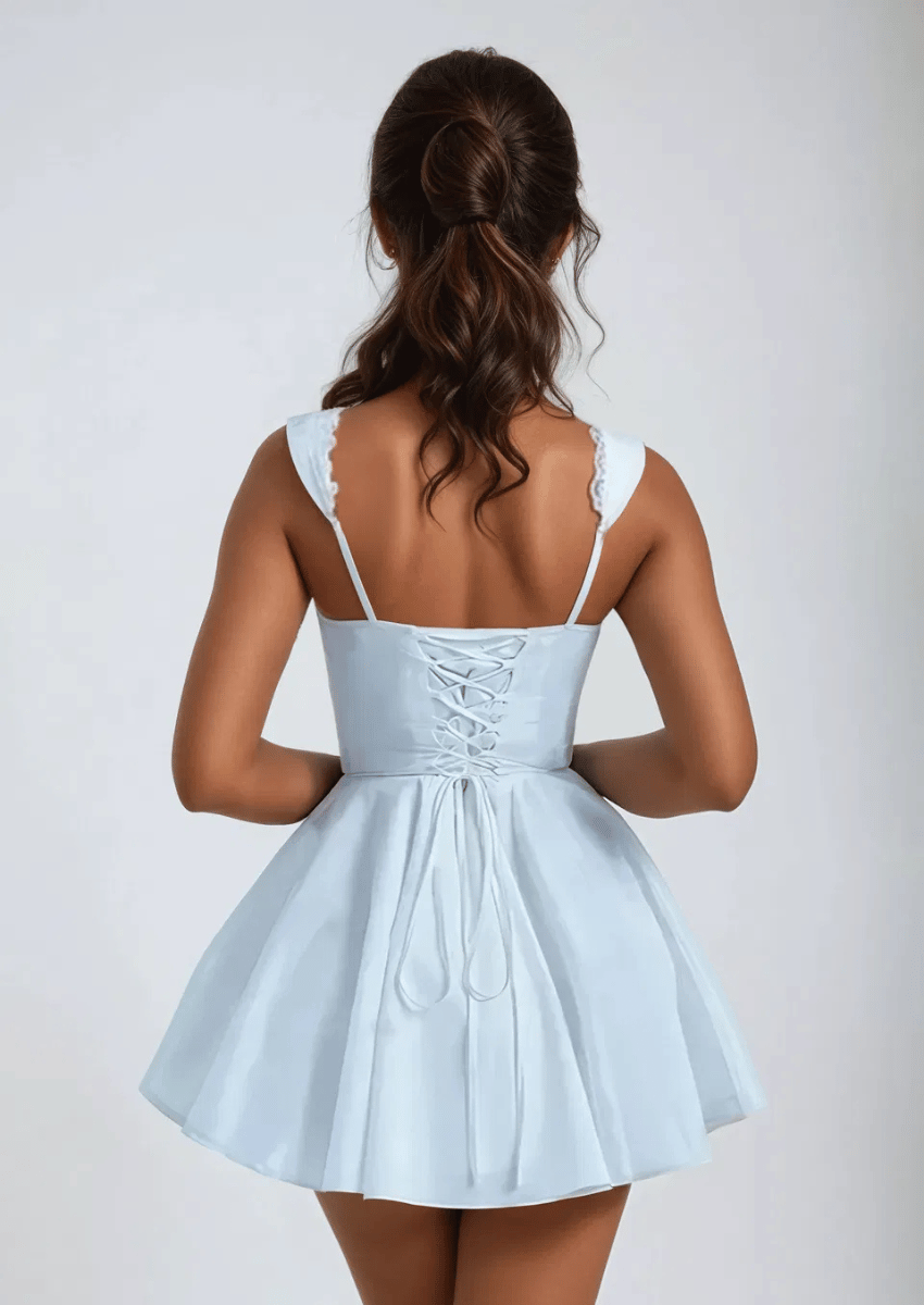 Baby Blue Lace-Trim Mini Dress