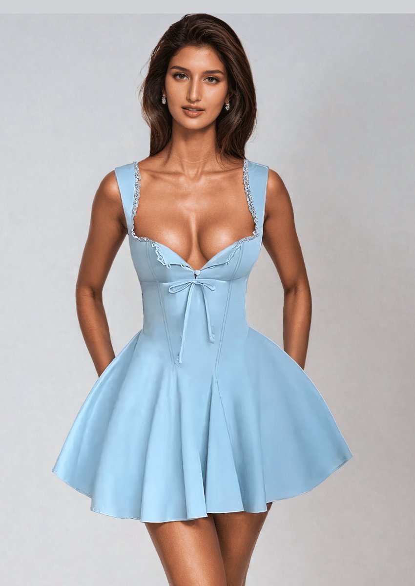 Baby Blue Lace-Trim Mini Dress