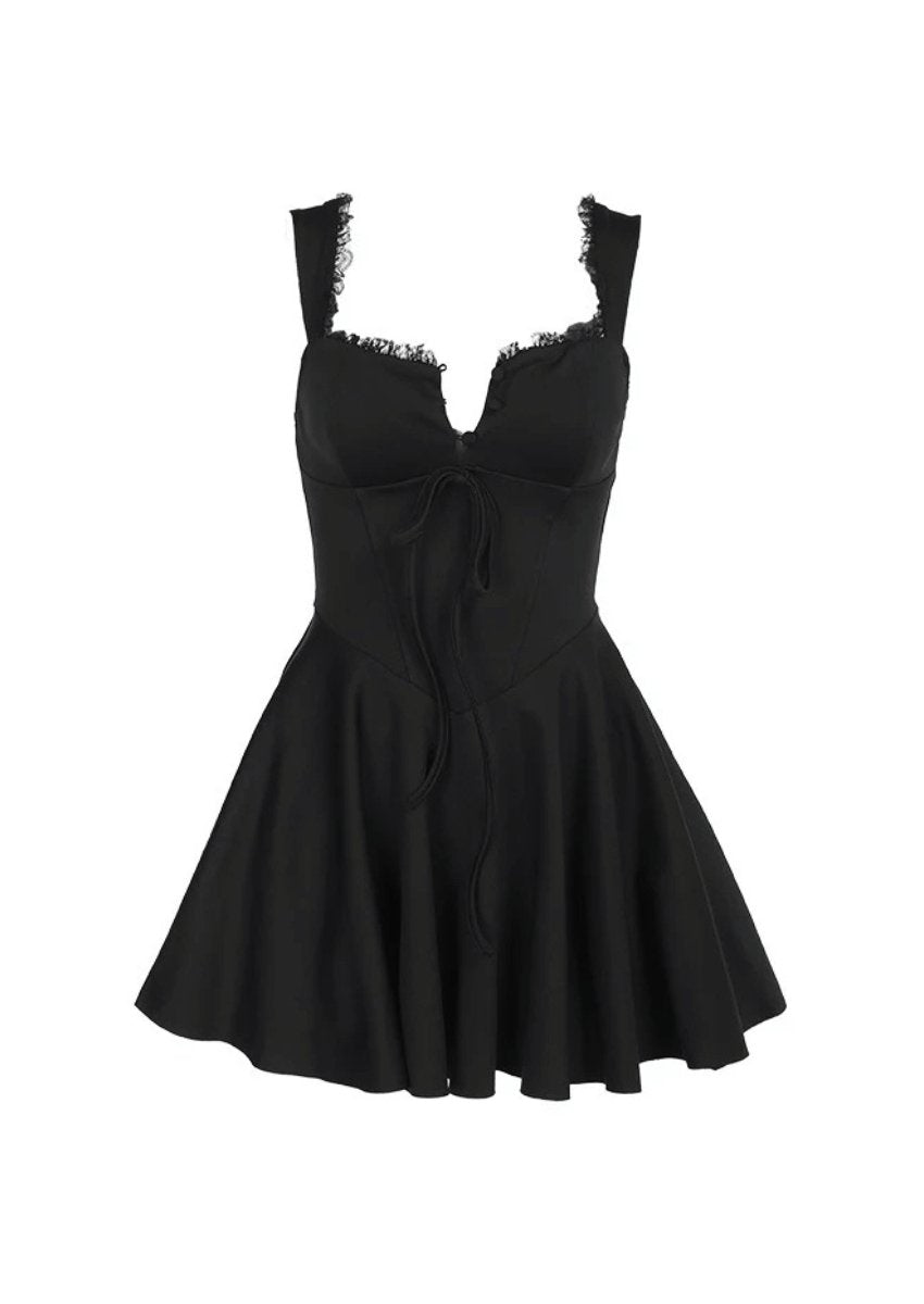 Black Lace-Trim Corset Mini Dress