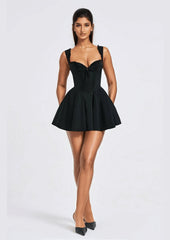 Black Lace-Trim Corset Mini Dress