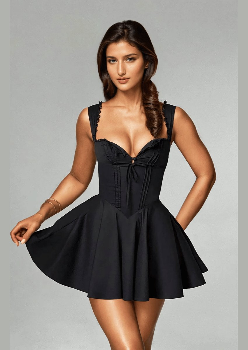 Black Lace-Trim Corset Mini Dress