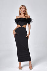 Madelyn Black Feather Maxi Bodycon Dress - Catchall