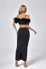 Madelyn Black Feather Maxi Bodycon Dress - Catchall