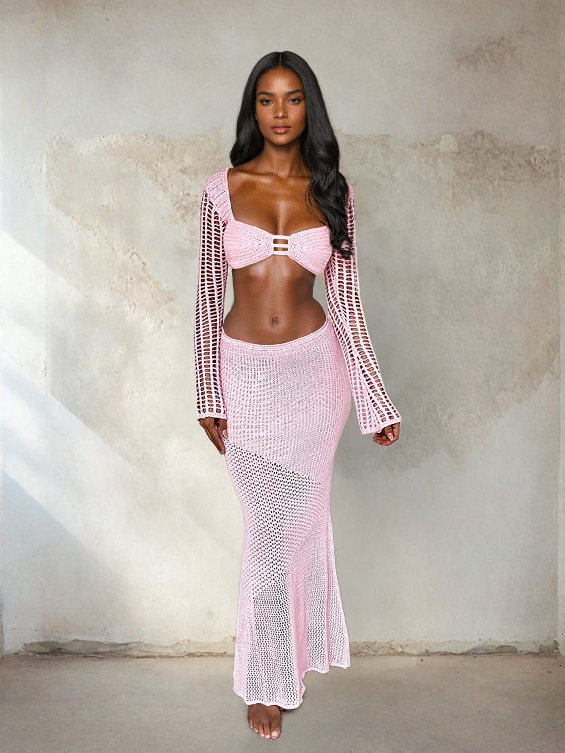 Crochet Knit 2 Piece Skirt Set