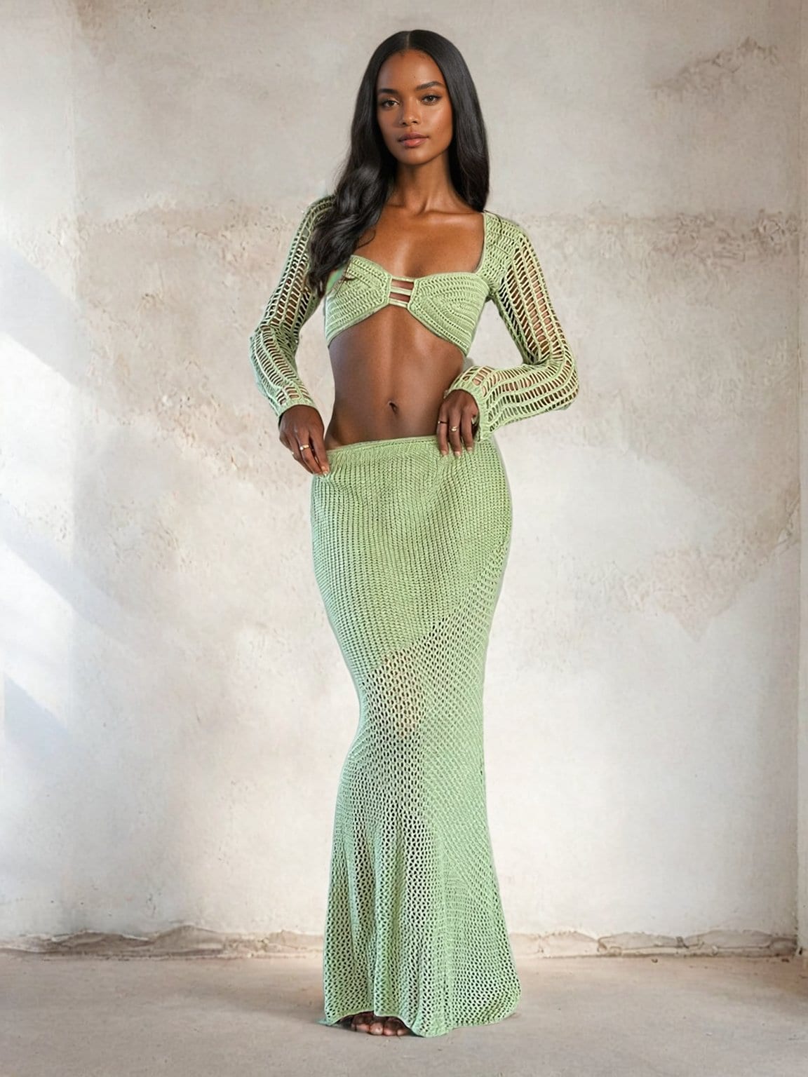 Crochet Knit 2 Piece Skirt Set