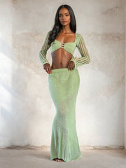 Crochet Knit 2 Piece Skirt Set
