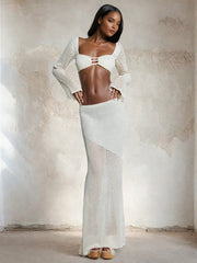 Crochet Knit 2 Piece Skirt Set