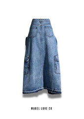 denim cargo maxi skirt