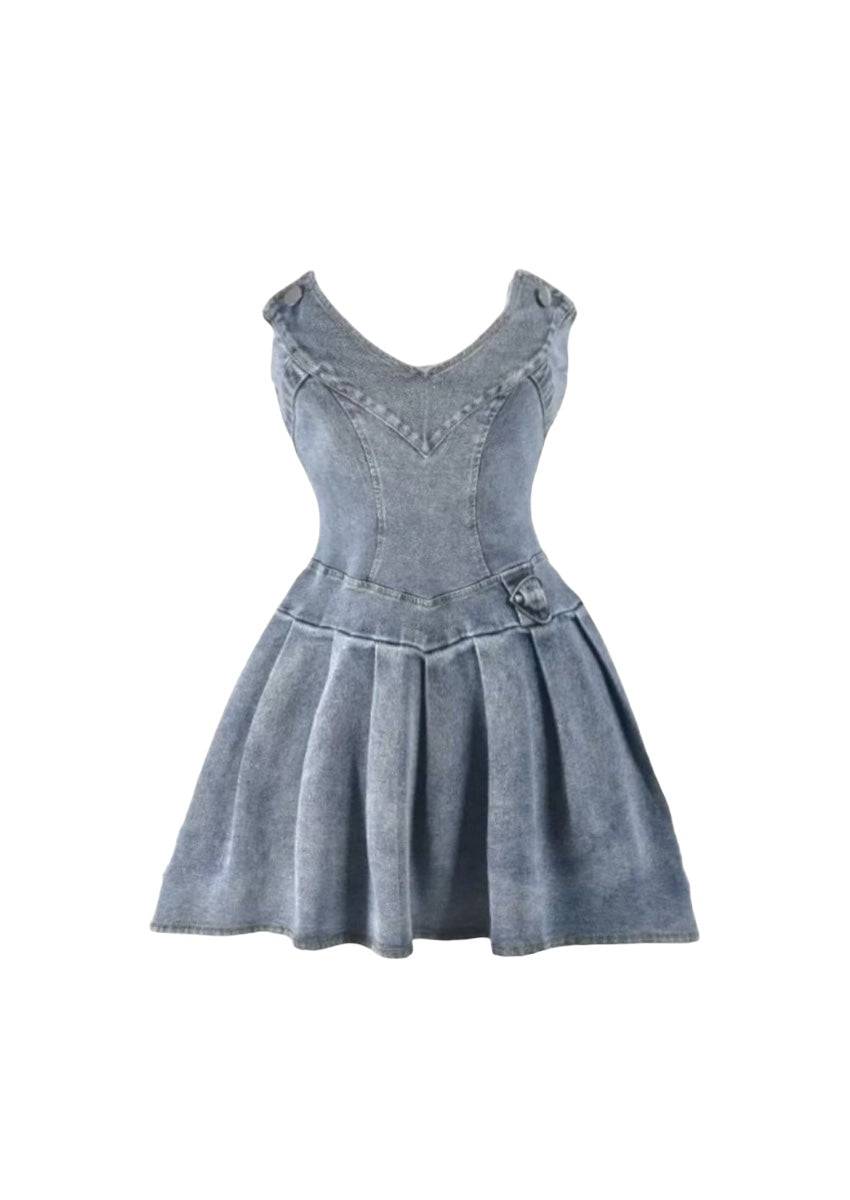 Denim Pleated Mini Dress – Krzno