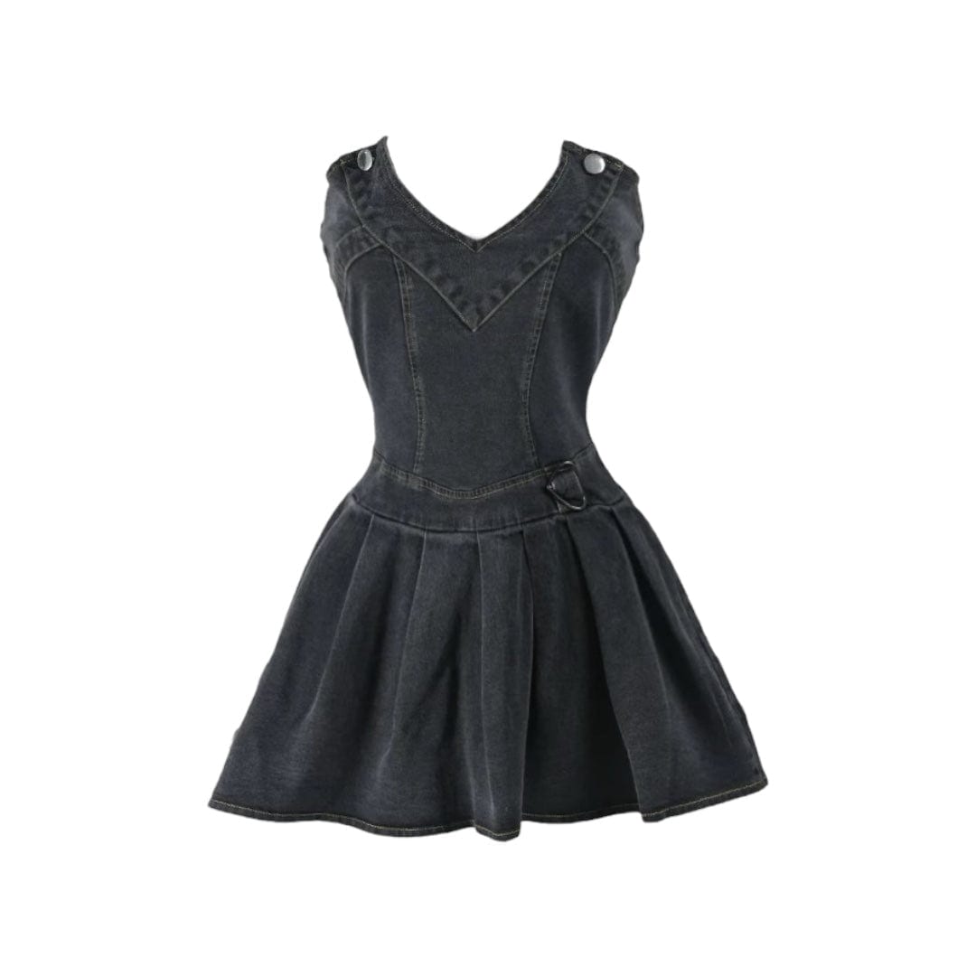 Denim Pleated Mini Dress – Krzno Denim Pleated Mini Dress – Krzno