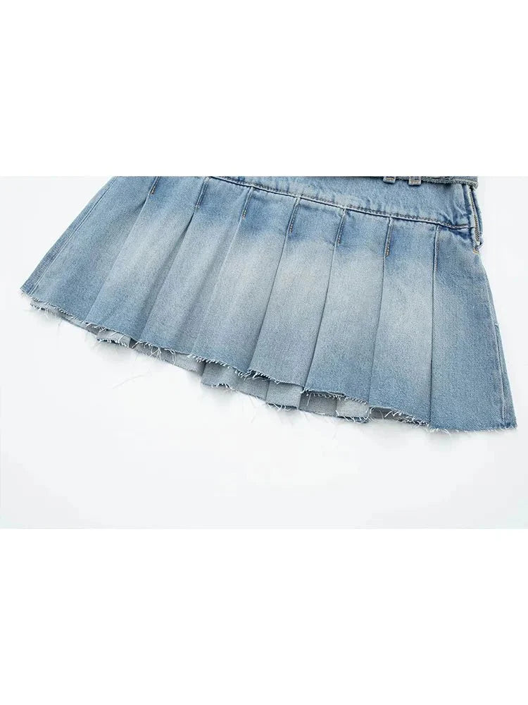 Denim Pleated Skirt