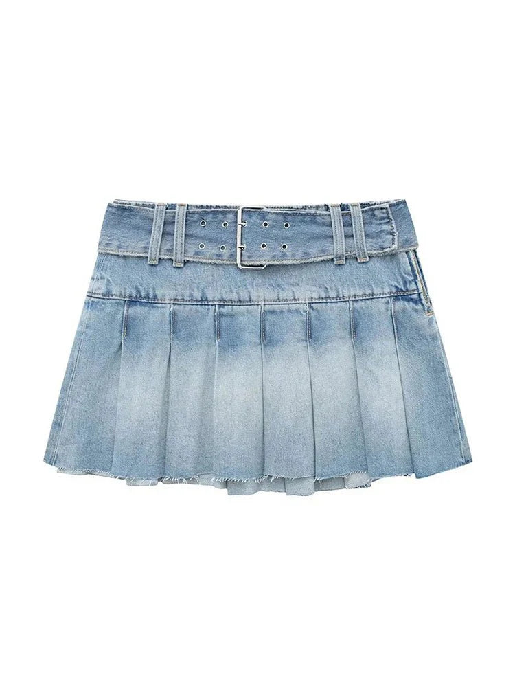 Denim Pleated Skirt