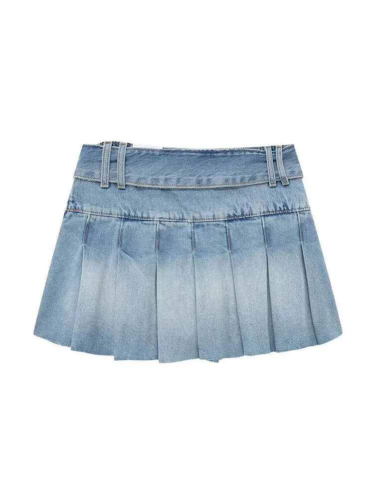 Denim Pleated Skirt