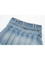 Denim Pleated Skirt