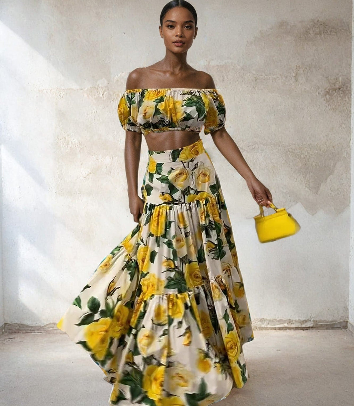 Floral Two-Piece Long Skirt Set
