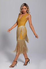 Lily Gold Glitter Tassel Cocktail Dress - Catchall