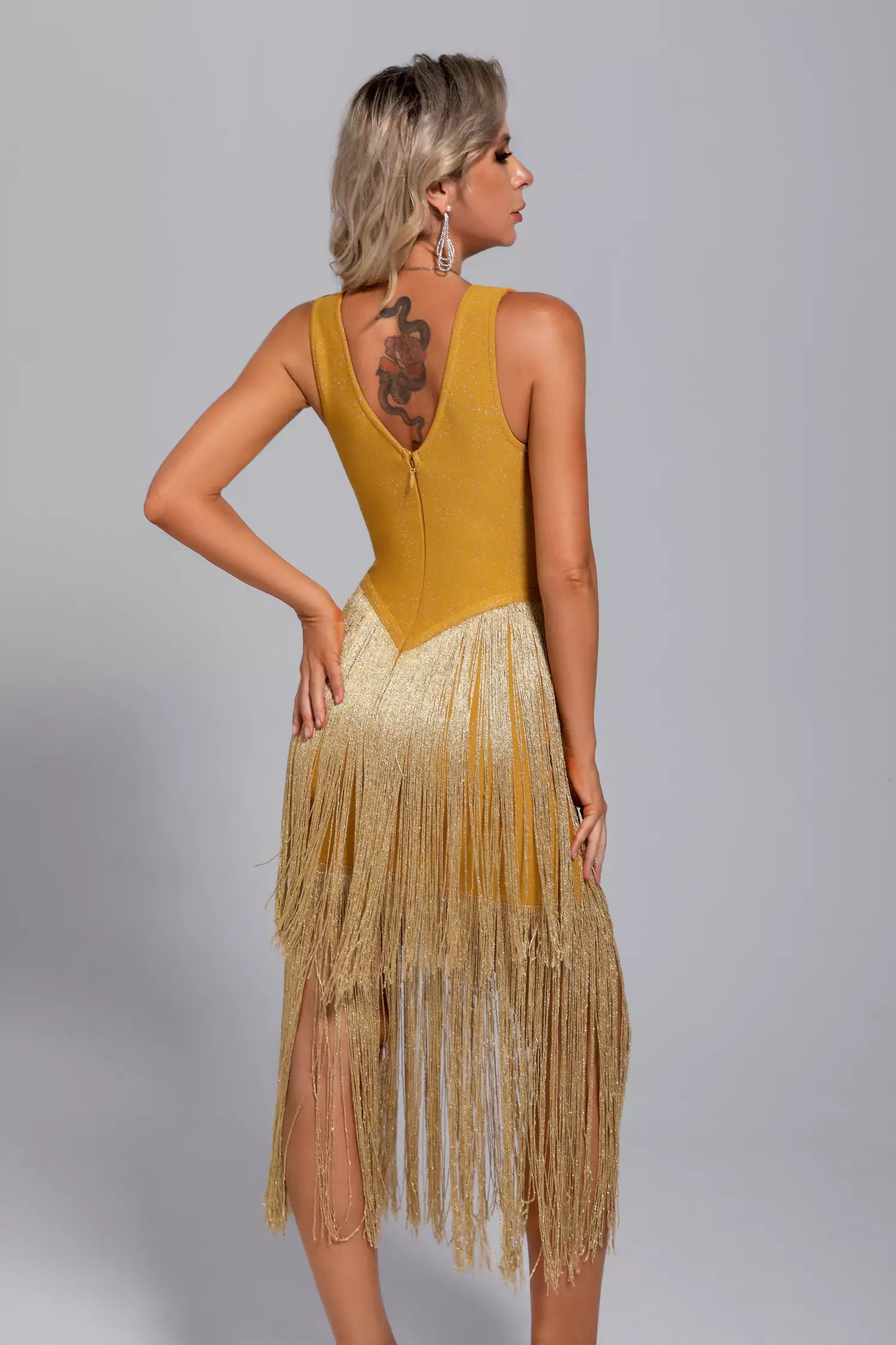 Lily Gold Glitter Tassel Cocktail Dress