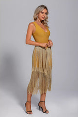 Lily Gold Glitter Tassel Cocktail Dress