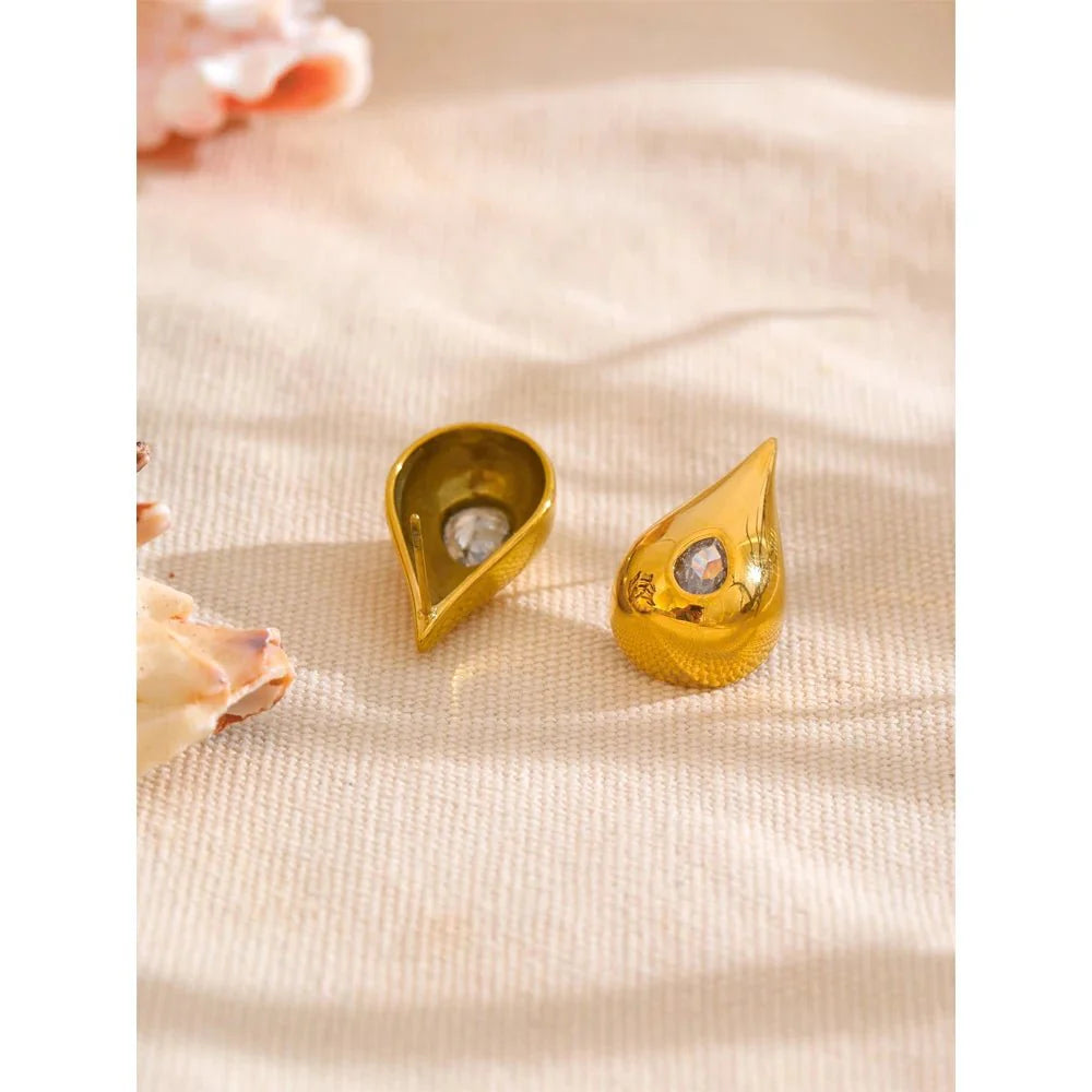 Golden Teardrop Crystal Stud Earrings