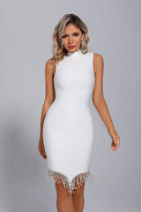 Hazel White Tassel Diamante Bodycon Dress - Catchall