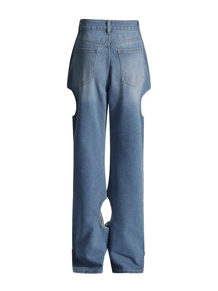 Hollow Out Denim Pants