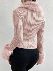 Christmas Sweet Pink Plush Zipper Cardigan