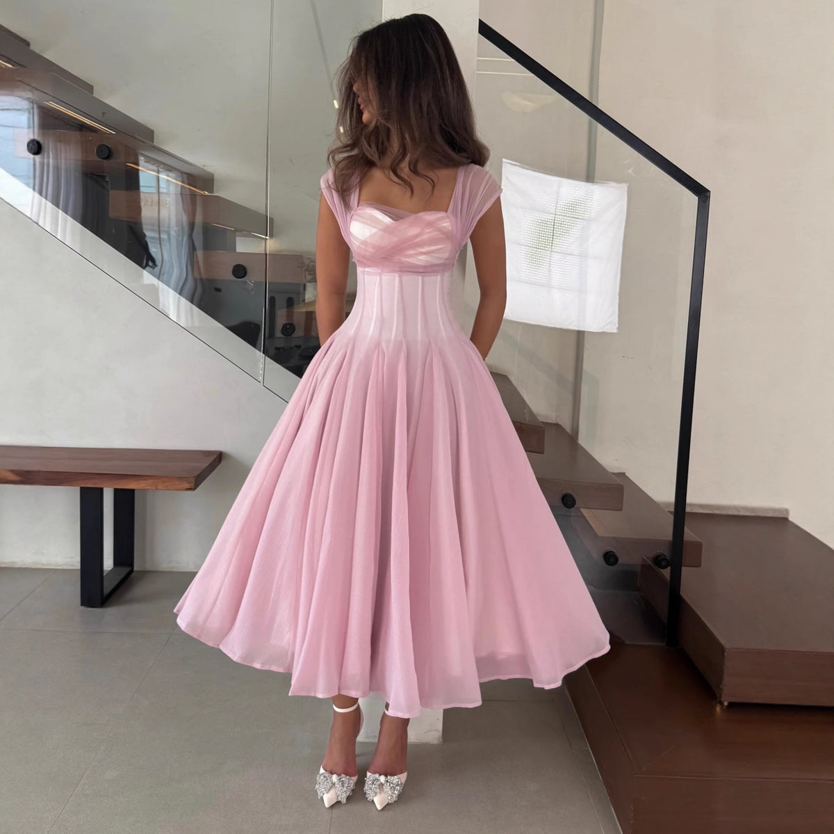 Fitted Square-Necked Long Dress