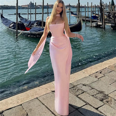 Cowl-Neck Backless Pleated Dress