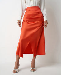 High-Waisted Slit Satin Long Dress