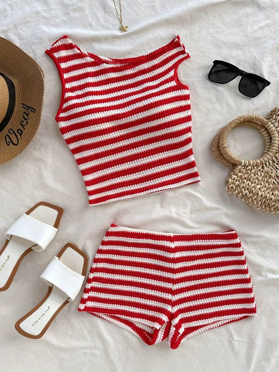 Striped Vest And Shorts Set