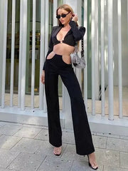 Two-Piece Set With Chain Belt Top And Trousers