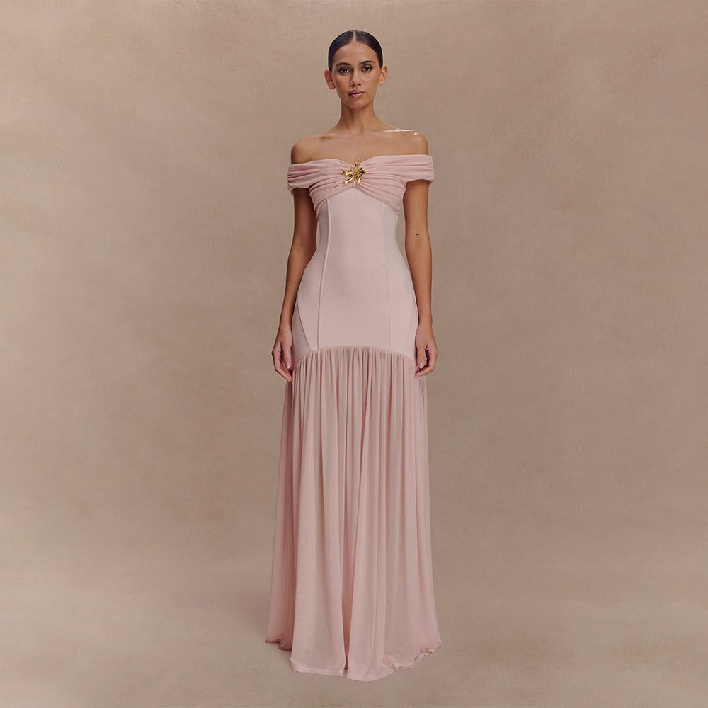 Strapless And Off-The-Shoulder Net Dress