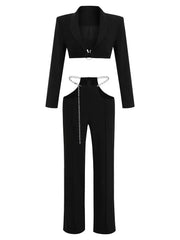 Two-Piece Set With Chain Belt Top And Trousers