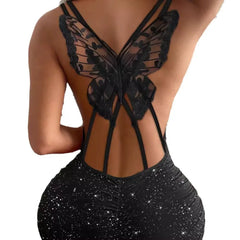 Butterfly-Shaped Openwork Shimmering Dress