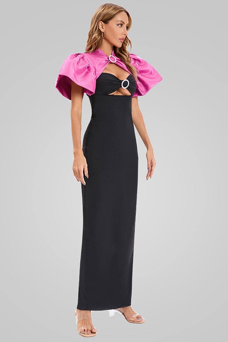 Kennedy Pink Ring Cutout Ruffle Maxi Dress