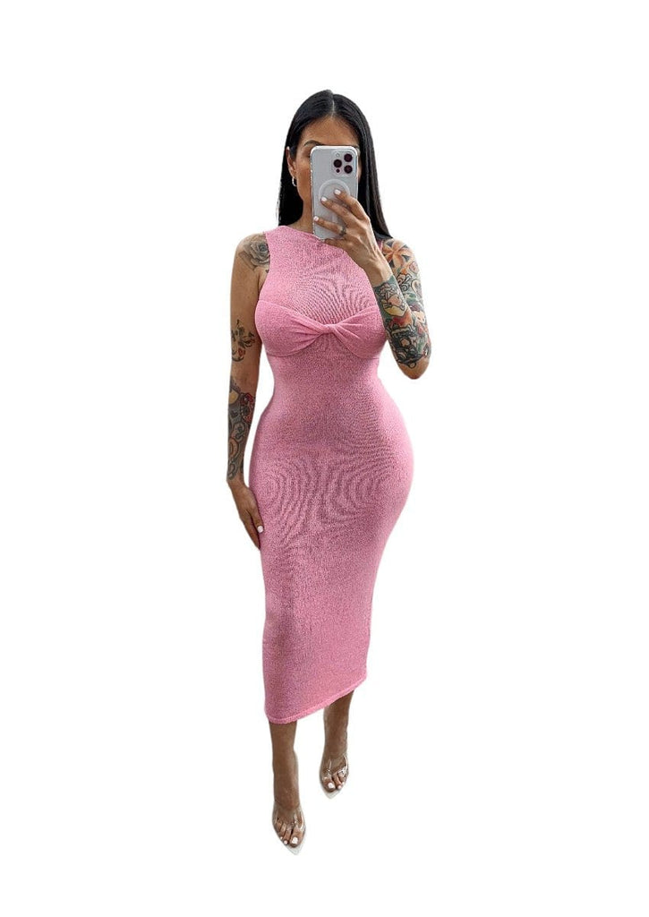 Knitted Round Neck Ruched Maxi Dress – Krzno