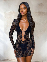 Lace Plunge Keyhole Cut-Out Mini Dress