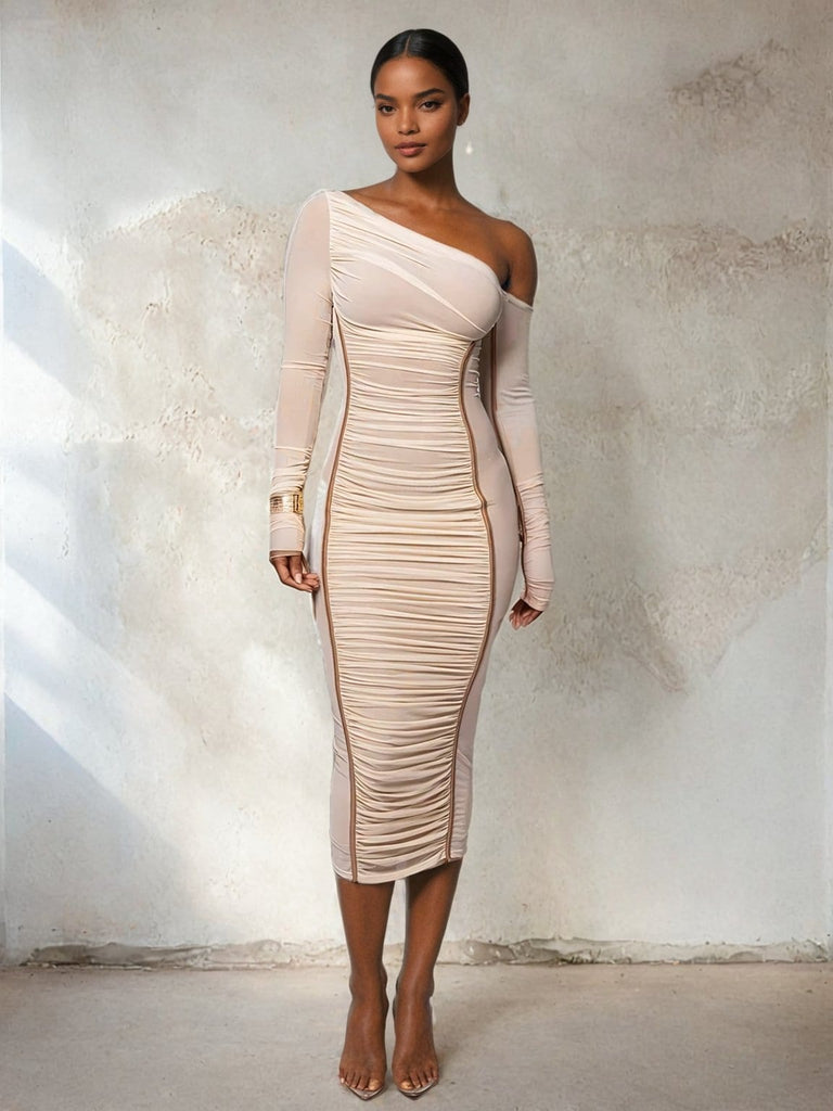 Long sleeve one shoulder Midi Dress – Krzno