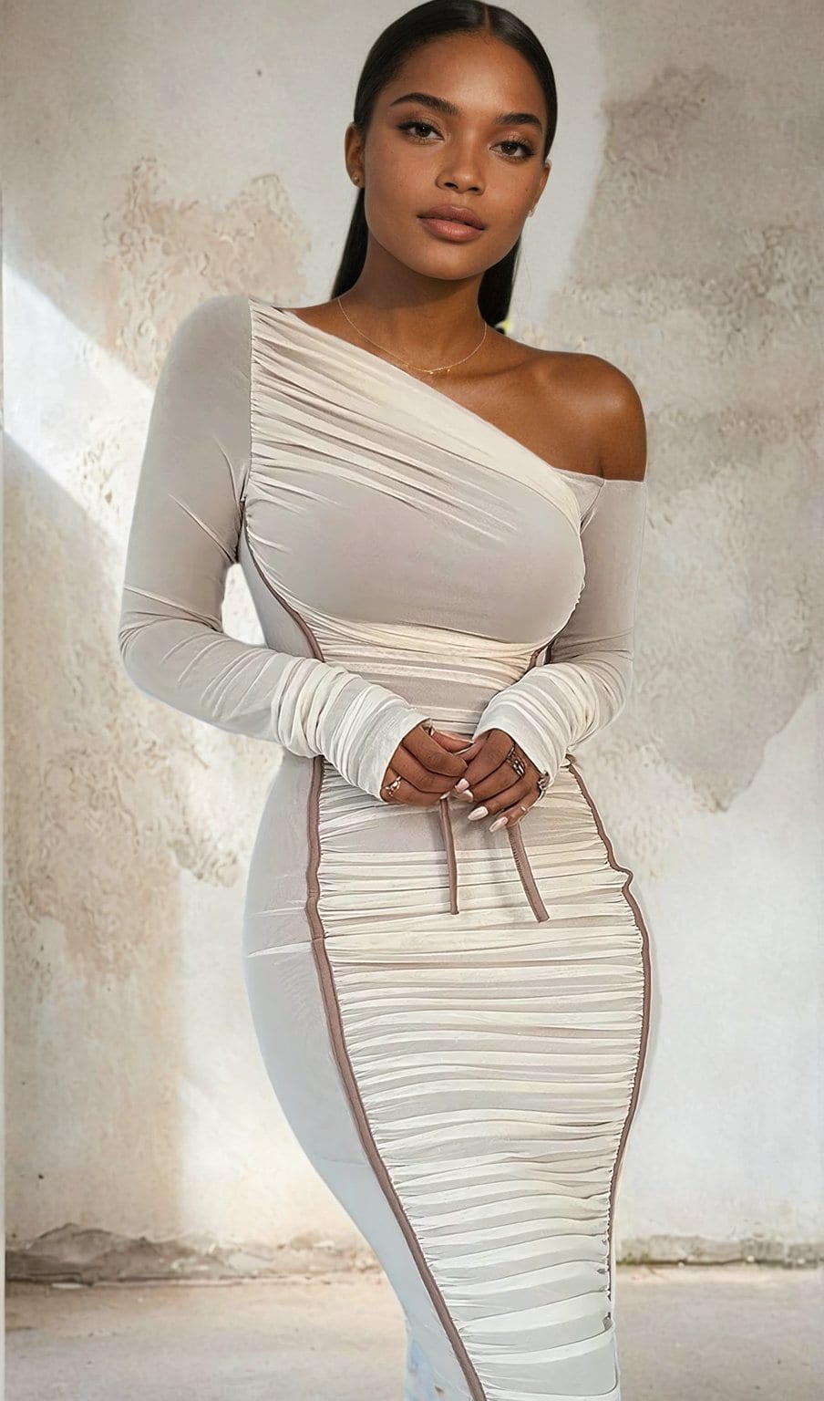 Long sleeve one shoulder Midi Dress Krzno Long sleeve one shoulder Midi Dress Krzno