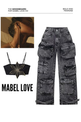 Multi Pockets Wide-Leg Denim Pants