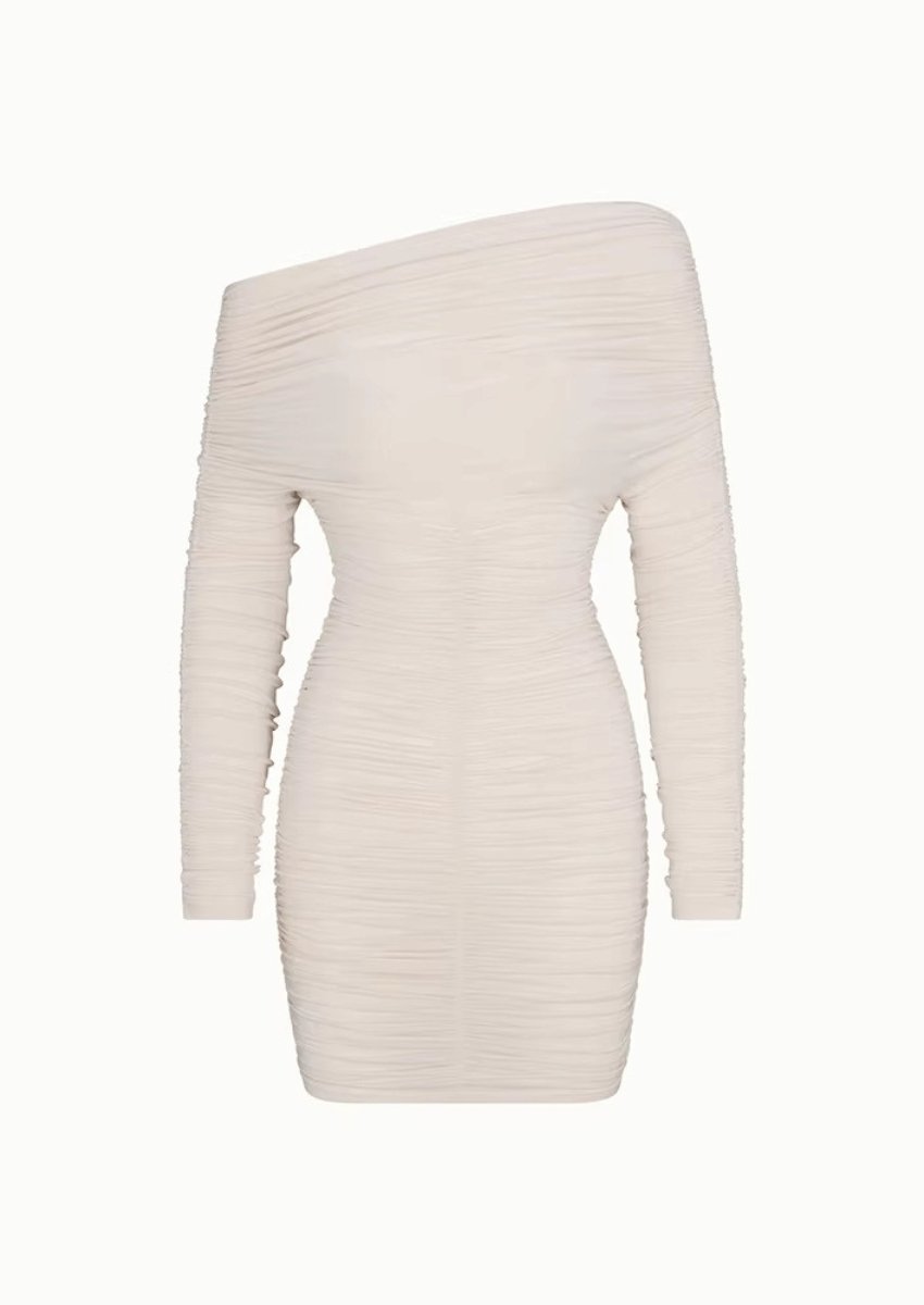 Off Shoulder Ruched long sleeve Mini Dress