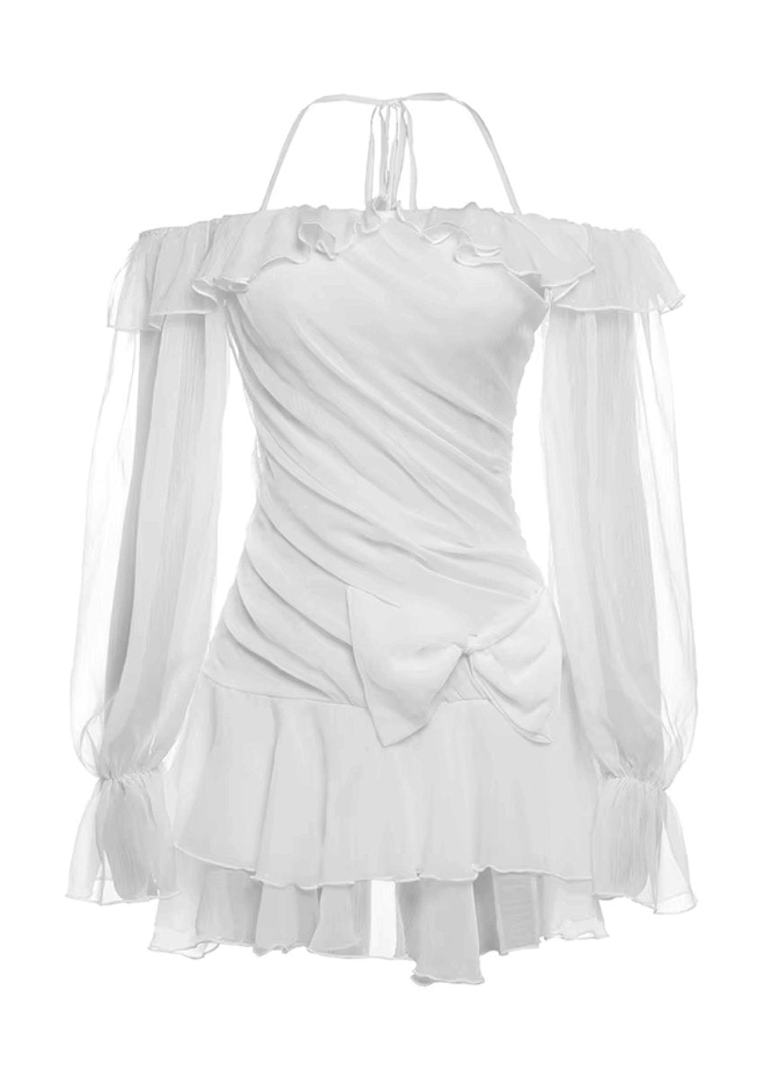 Weißes schulterfreies Minikleid