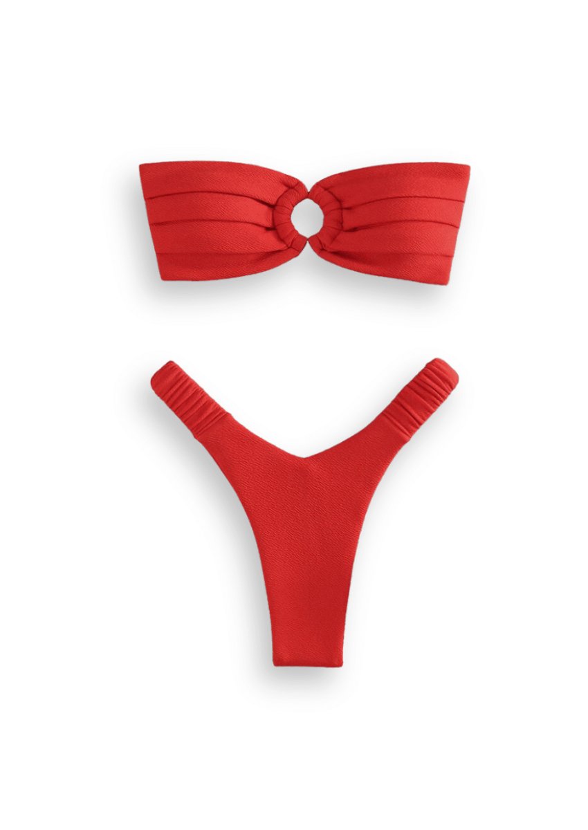 Gerüschtes Bandeau-Bikini-Set mit niedriger Taille