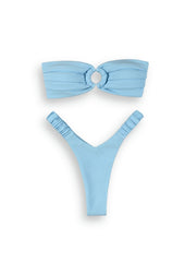 Gerüschtes Bandeau-Bikini-Set mit niedriger Taille