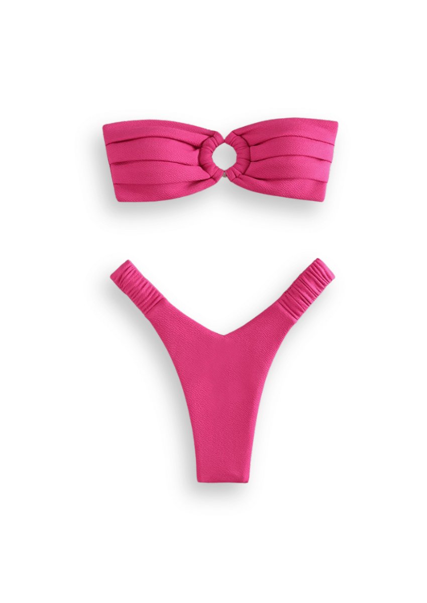 Gerüschtes Bandeau-Bikini-Set mit niedriger Taille