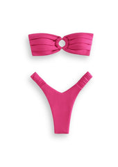 Gerüschtes Bandeau-Bikini-Set mit niedriger Taille